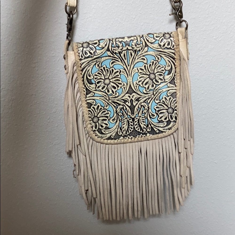 Montana West turquoise fringe and leather purse